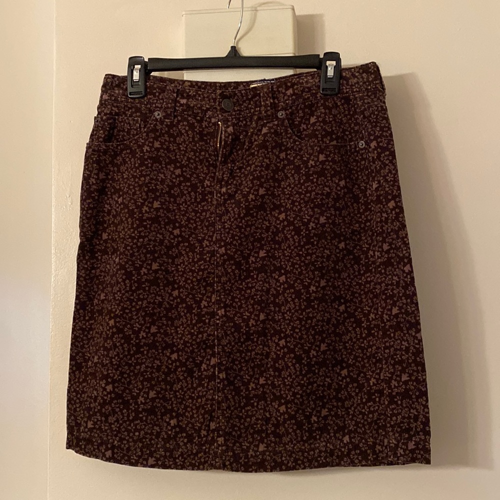 Brown floral patterned corduroy pencil skirt